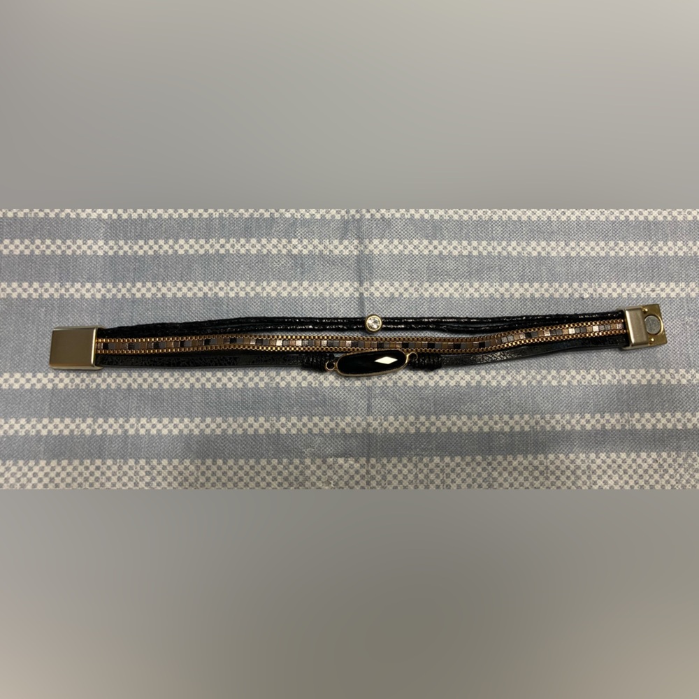 💛TODAY***$15***Vintage black and gold beaded, leather bracelet. - Picture 2 of 4